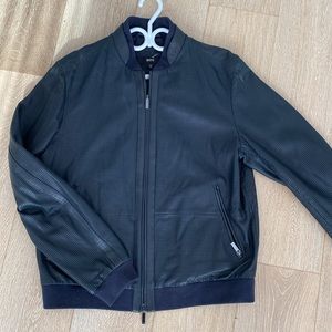 Boss Black Perforated Leather Bomber Jacket